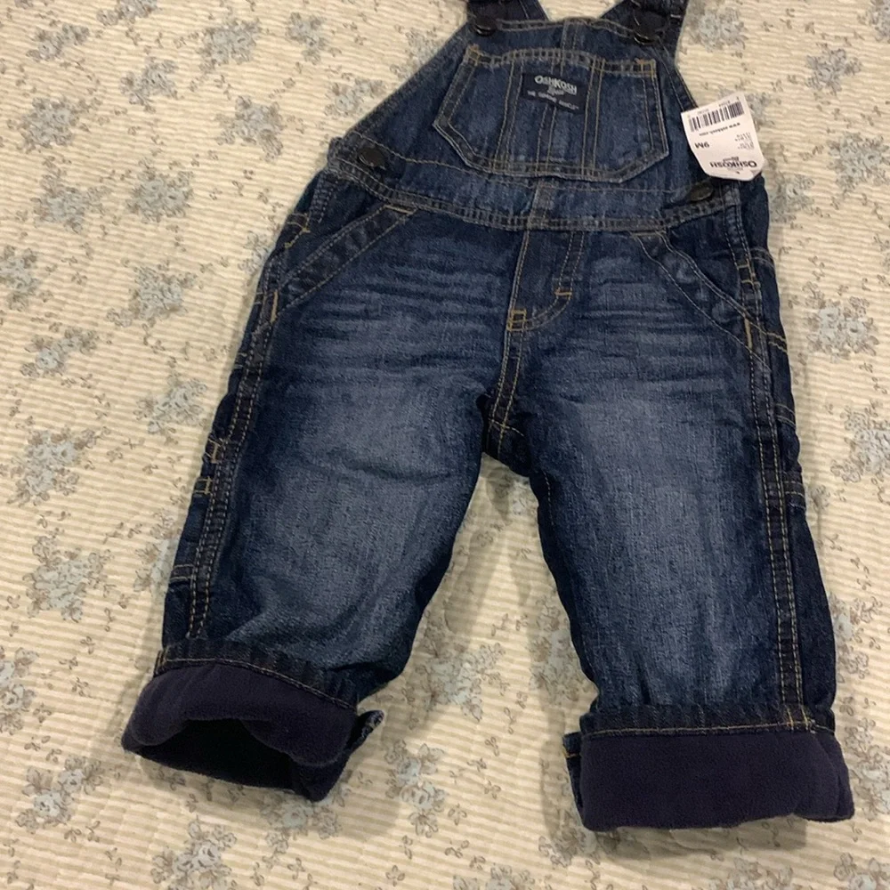 Oshkosh Flannel lined Blue Denim Overalls NEW Size 9 Mo Original Oshkosh Bgosh